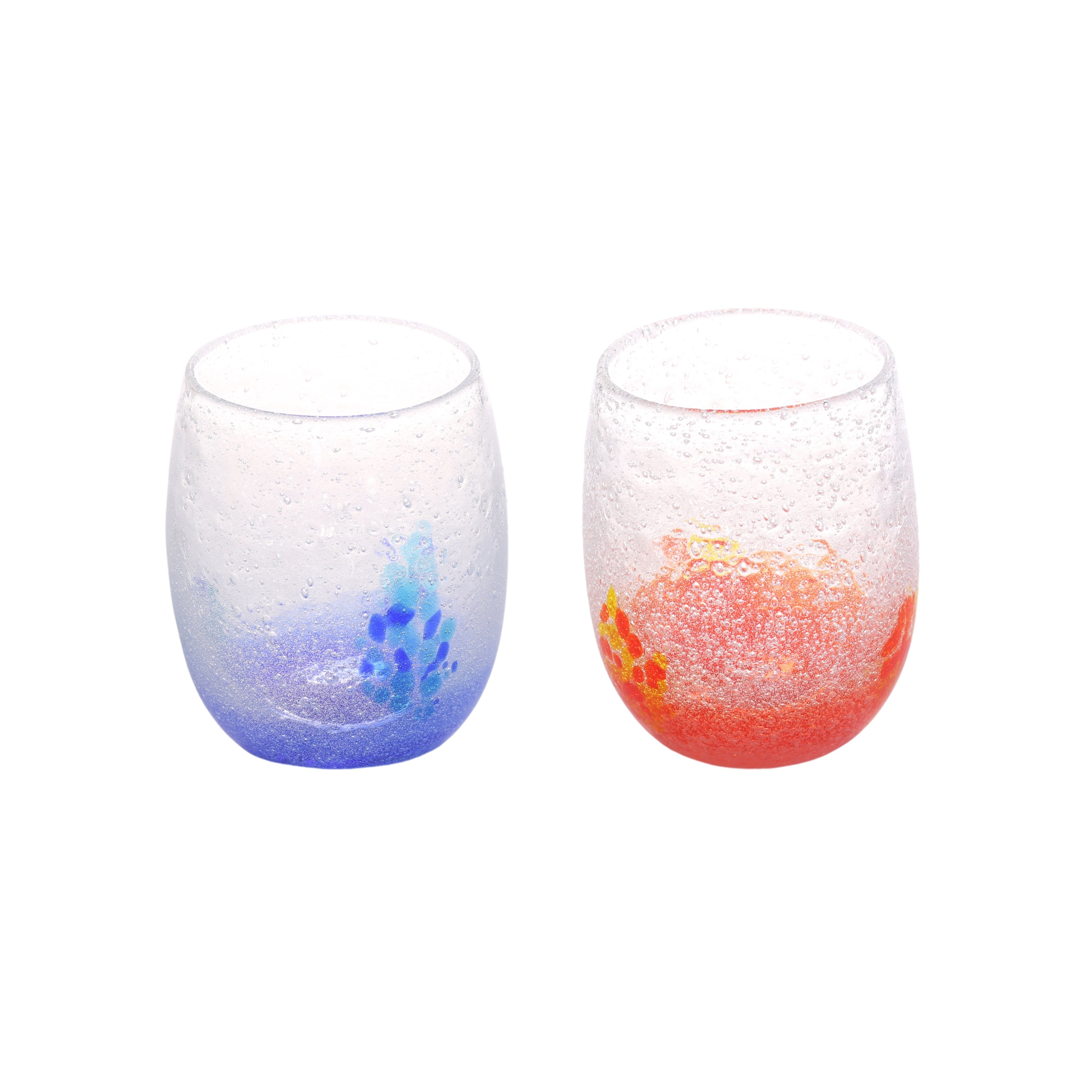 泡花見グラス2個セット 青×オレンジ
