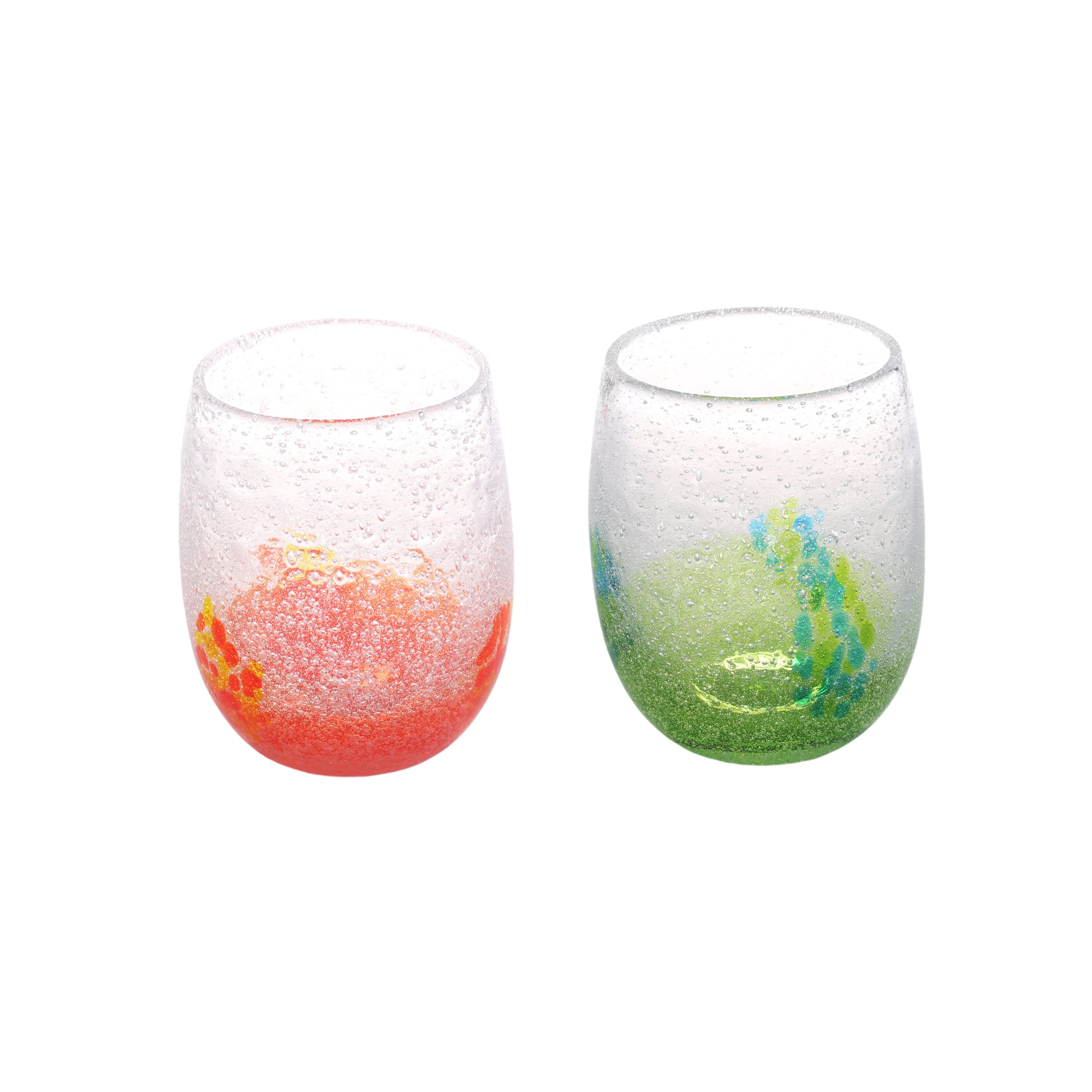 泡花見グラス2個セット オレンジ×緑