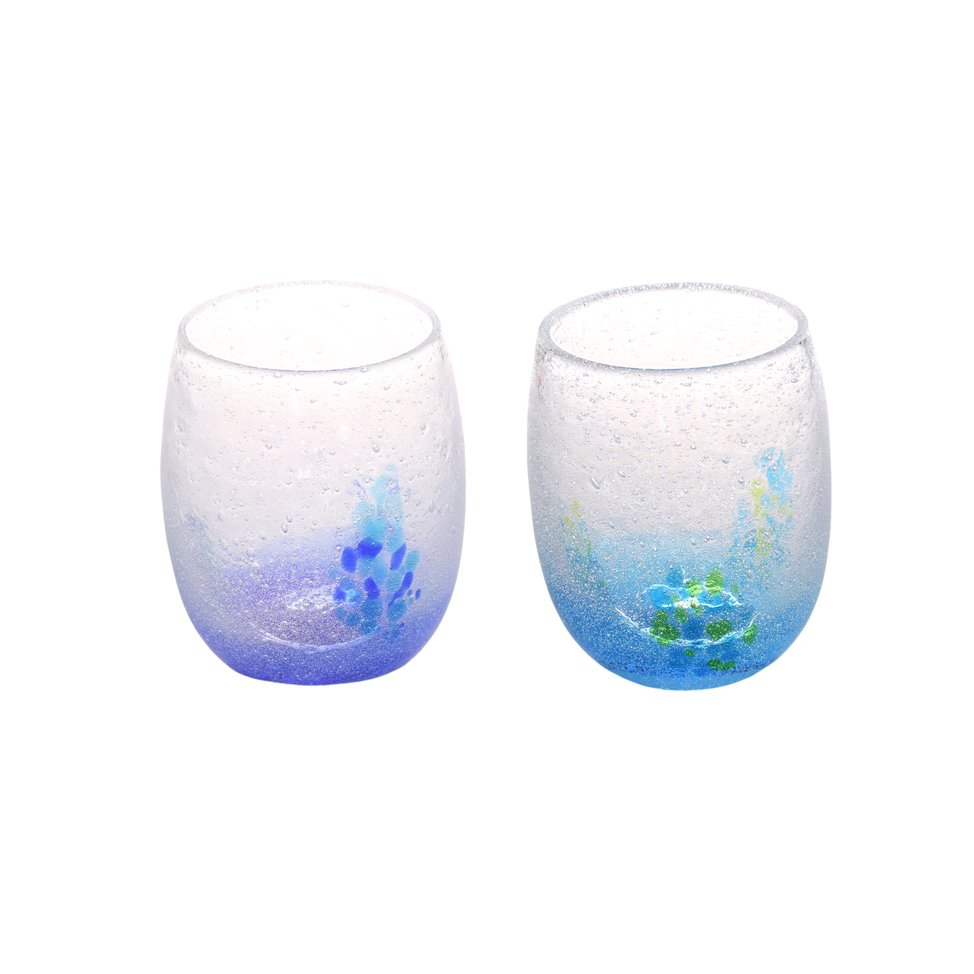 泡花見グラス2個セット 青×水