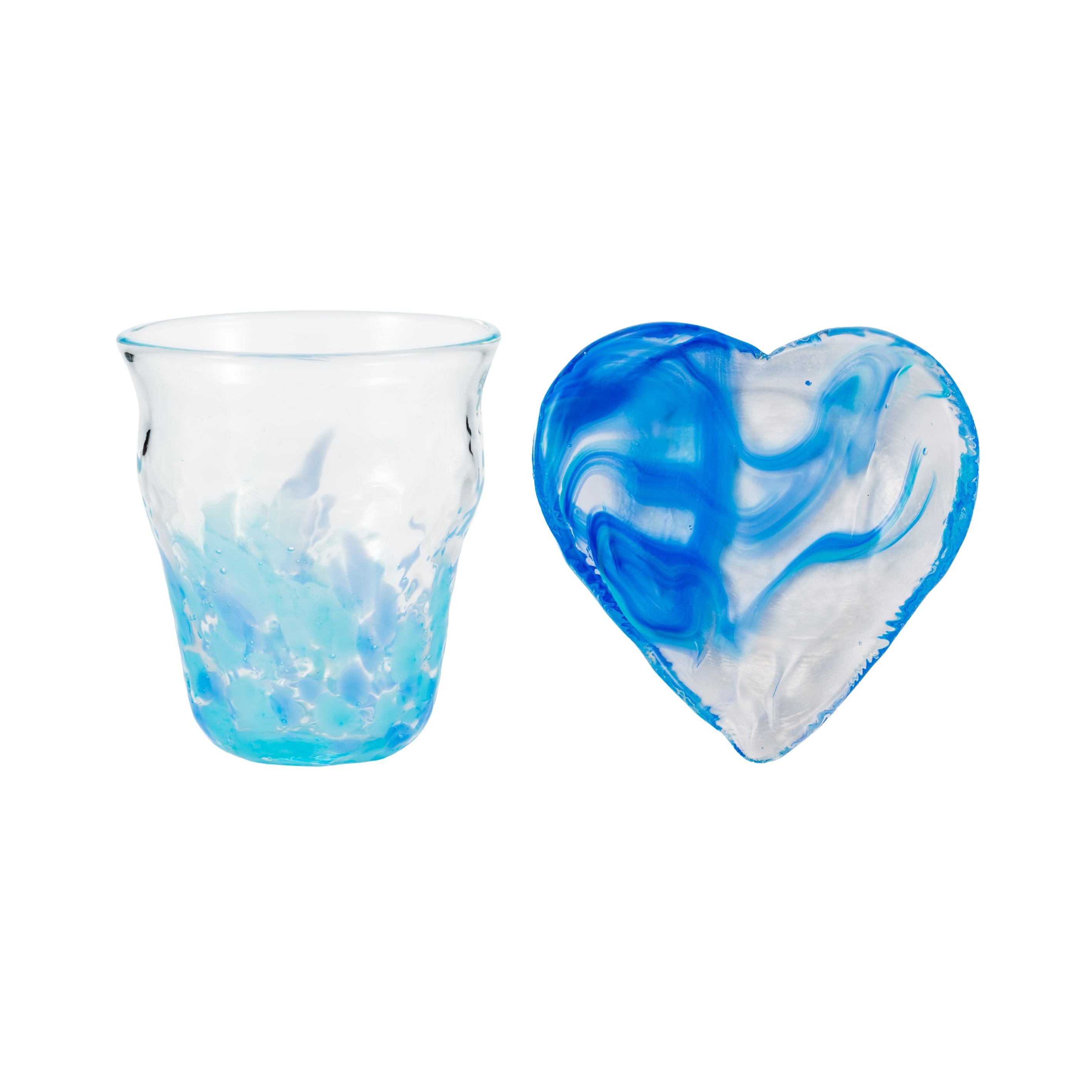 古宇利グラス&ハートロック皿セット 青